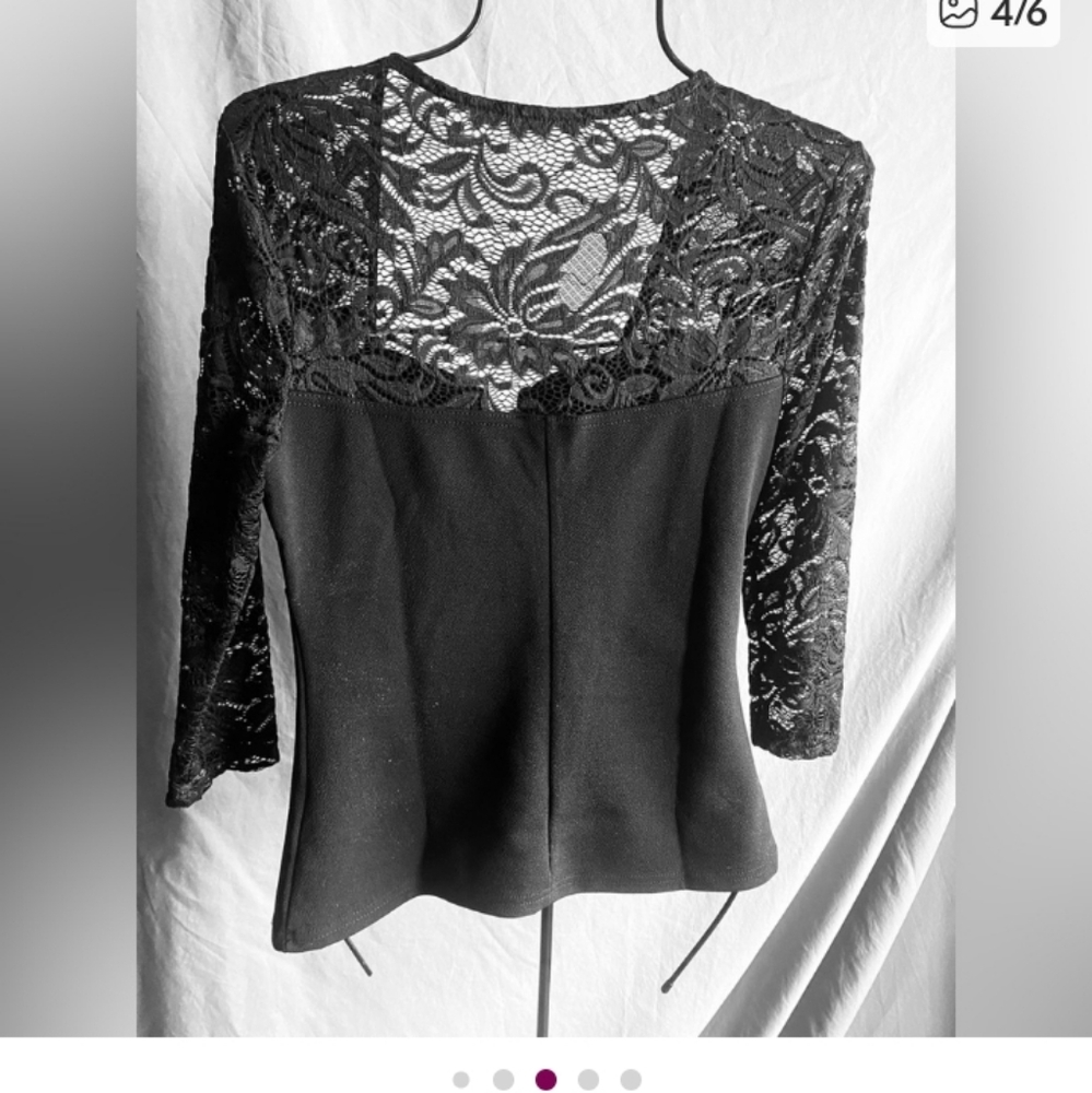 Women's Black Lace-Panel Top - Picture 2 of 6